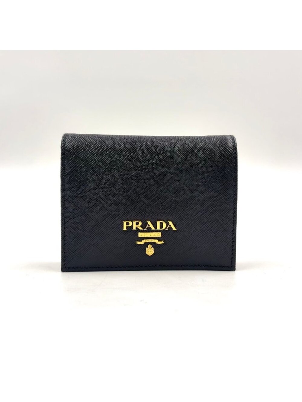Prada Saffiano Multicolor Compact Wallet Leather Black Bifold Gold